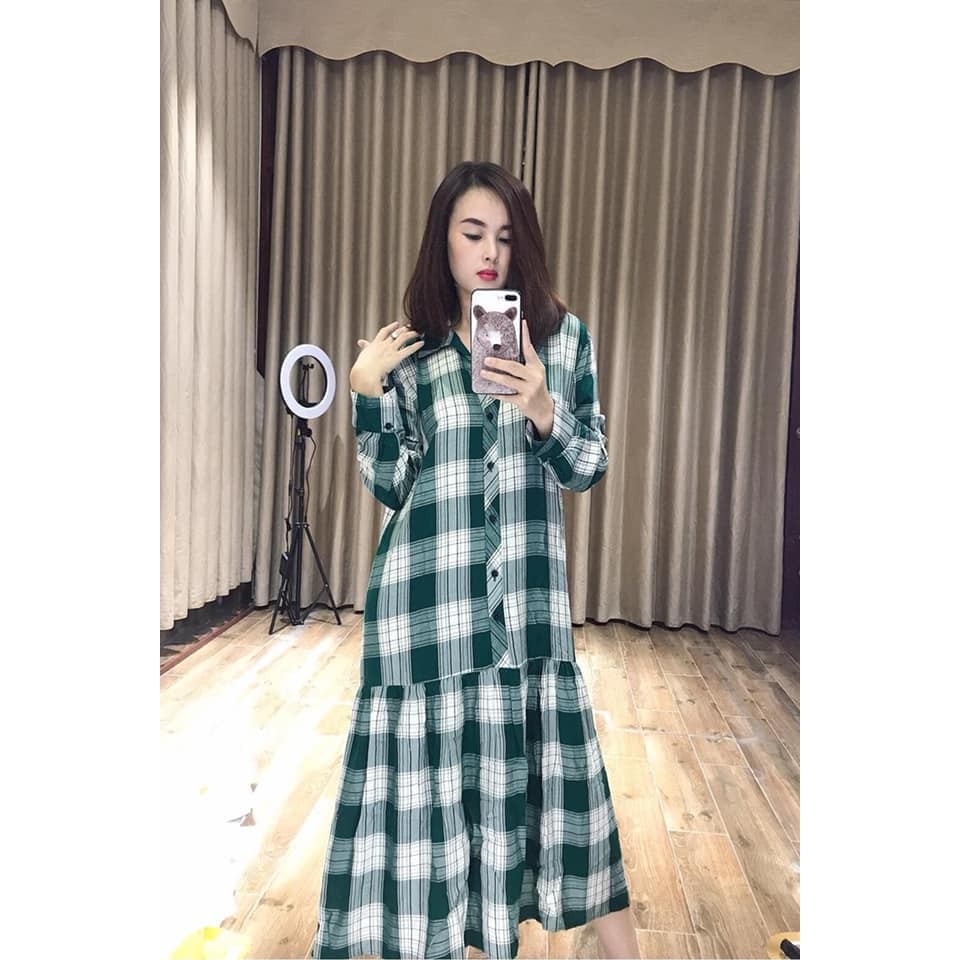 Váy kẻ suông dáng dài Zara có sẵn