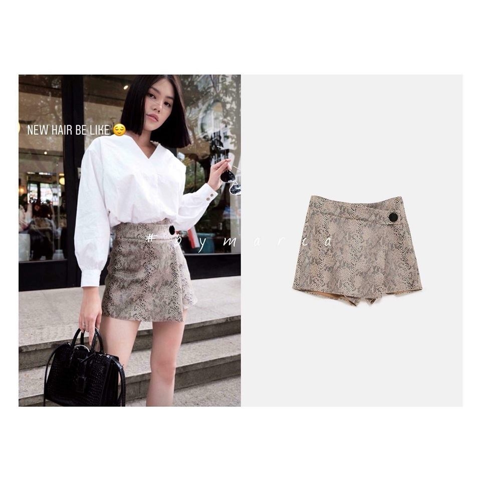 Chân váy skort họa tiết da rắn vạt lệch Zara Auth New Tag có sẵn 9640/223 9640223