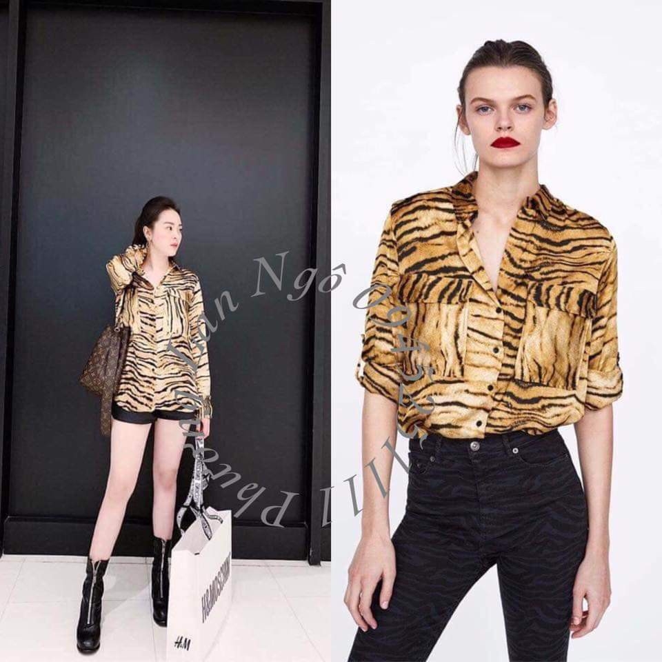 Áo sơ mi lụa họa tiết da hổ Zara Auth new tag có sẵn 7690942 7690/942