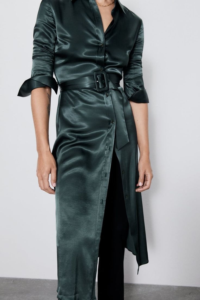 Váy lụa kiểu sơ mi dáng dài đai eo Zara Auth New Tag có sẵn 8348/421 8348421