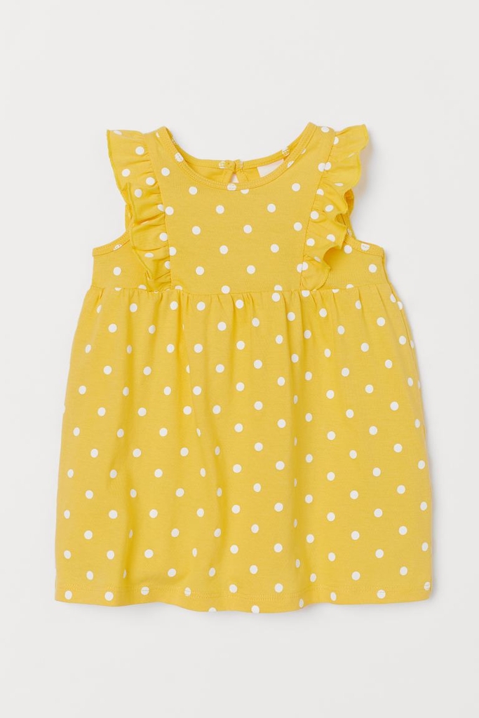 Váy cánh tiên họa tiết chấm bi vàng chanh H&M Auth New Tag có sẵn 0808801021 Ruffle-trimmed Cotton Dress
