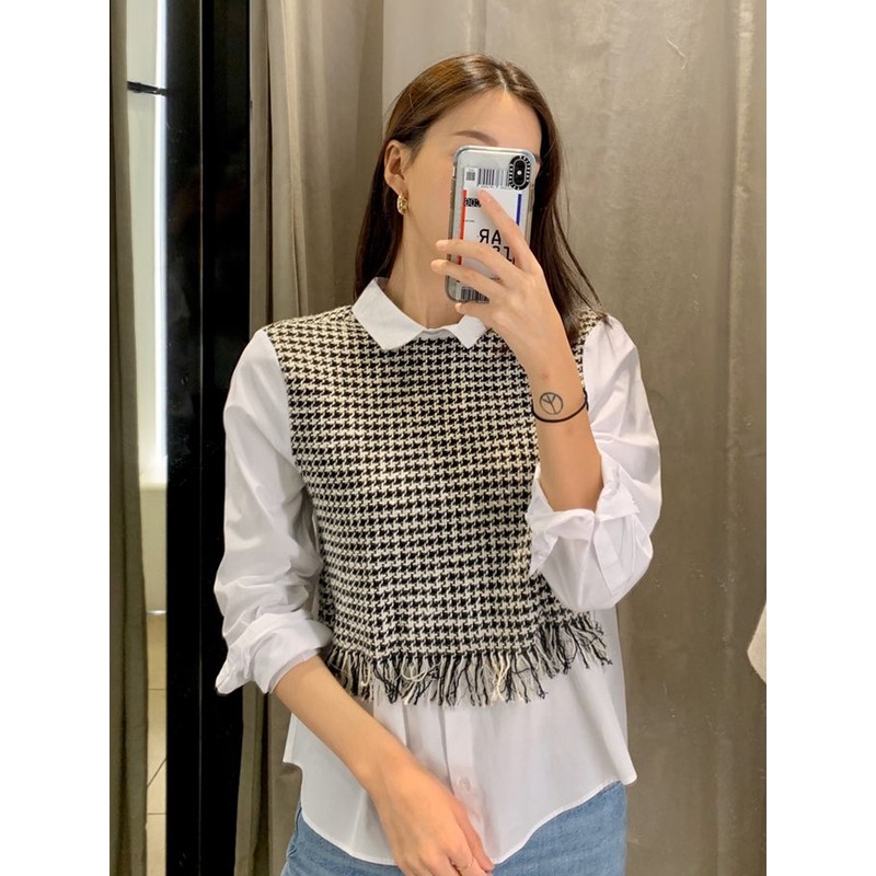 Áo sơ mi Zara phối Tweed Auth new tag có sẵn