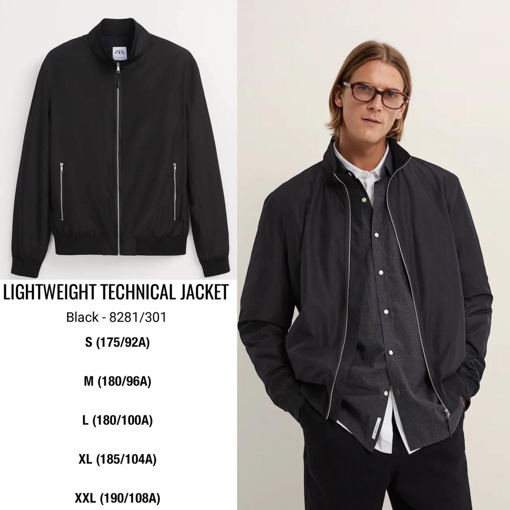 Áo khoác gió nam Bomber nhẹ 2 lớp Zara Auth New Tag có sẵn 8281/301 8281301