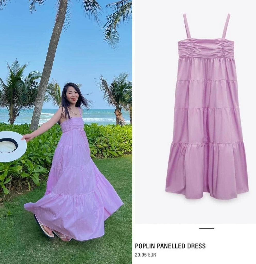 Váy hai dây dáng dài chun ngực & eo Zara Auth New Tag có sẵn