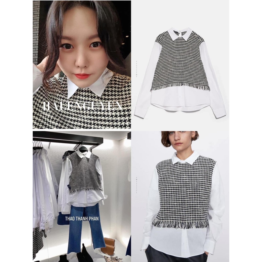 Áo sơ mi Zara phối Tweed Auth new tag có sẵn