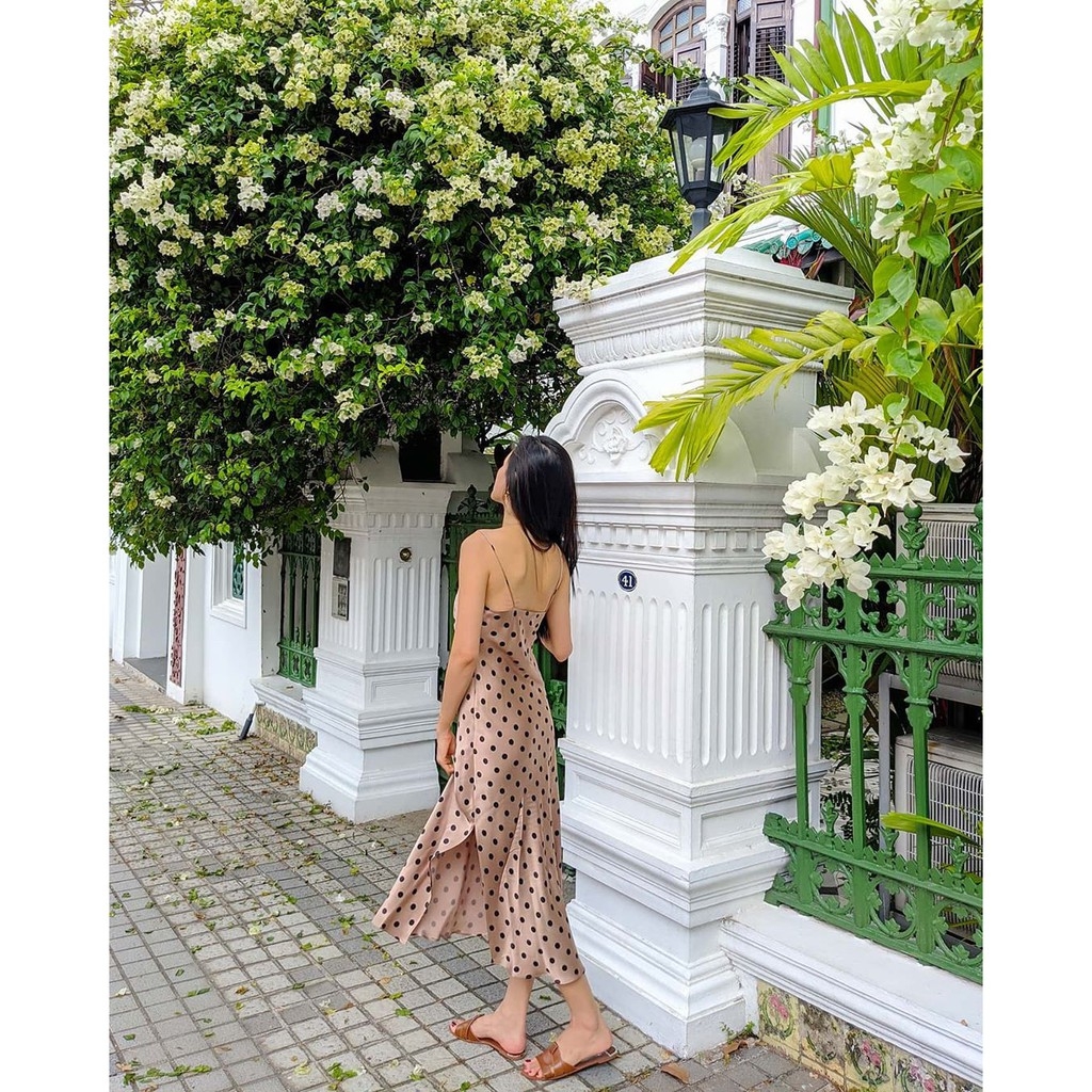 Váy hai dây lụa dáng dài chấm bi Zara Auth new tag có sẵn 2235/812 2235812
