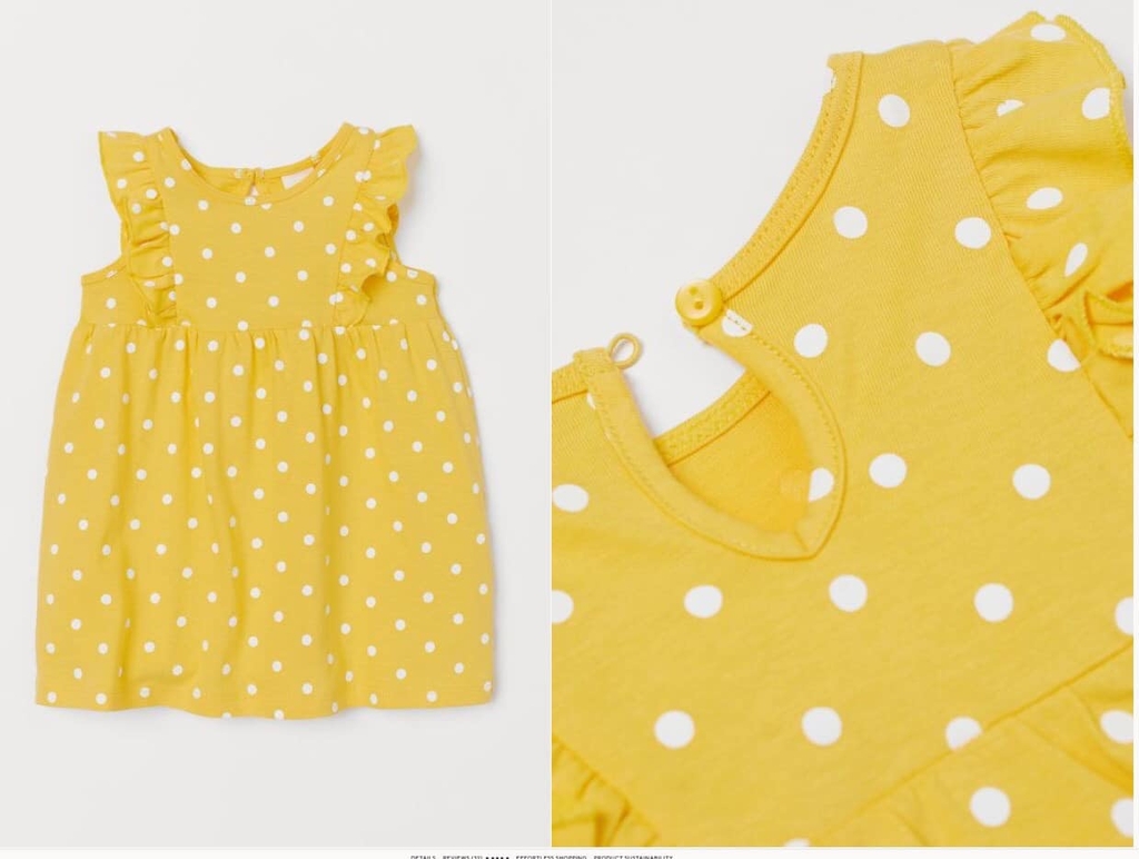 Váy cánh tiên họa tiết chấm bi vàng chanh H&M Auth New Tag có sẵn 0808801021 Ruffle-trimmed Cotton Dress