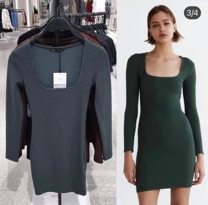 Váy dáng ngắn cổ vuông dài tay Zara Auth New Tag có sẵn 5584/434 5584434