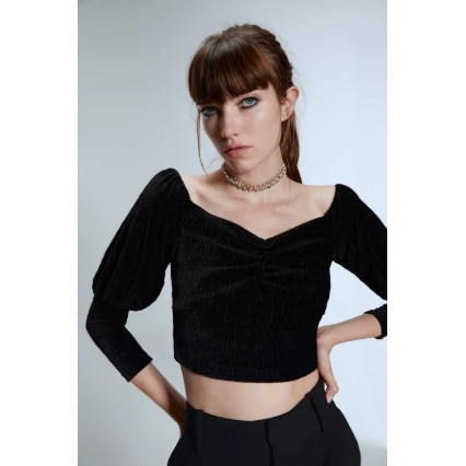 Áo kiểu croptop xoắn ngực dạng nhung Zara Auth new tag có sẵn 1932/225 1932225