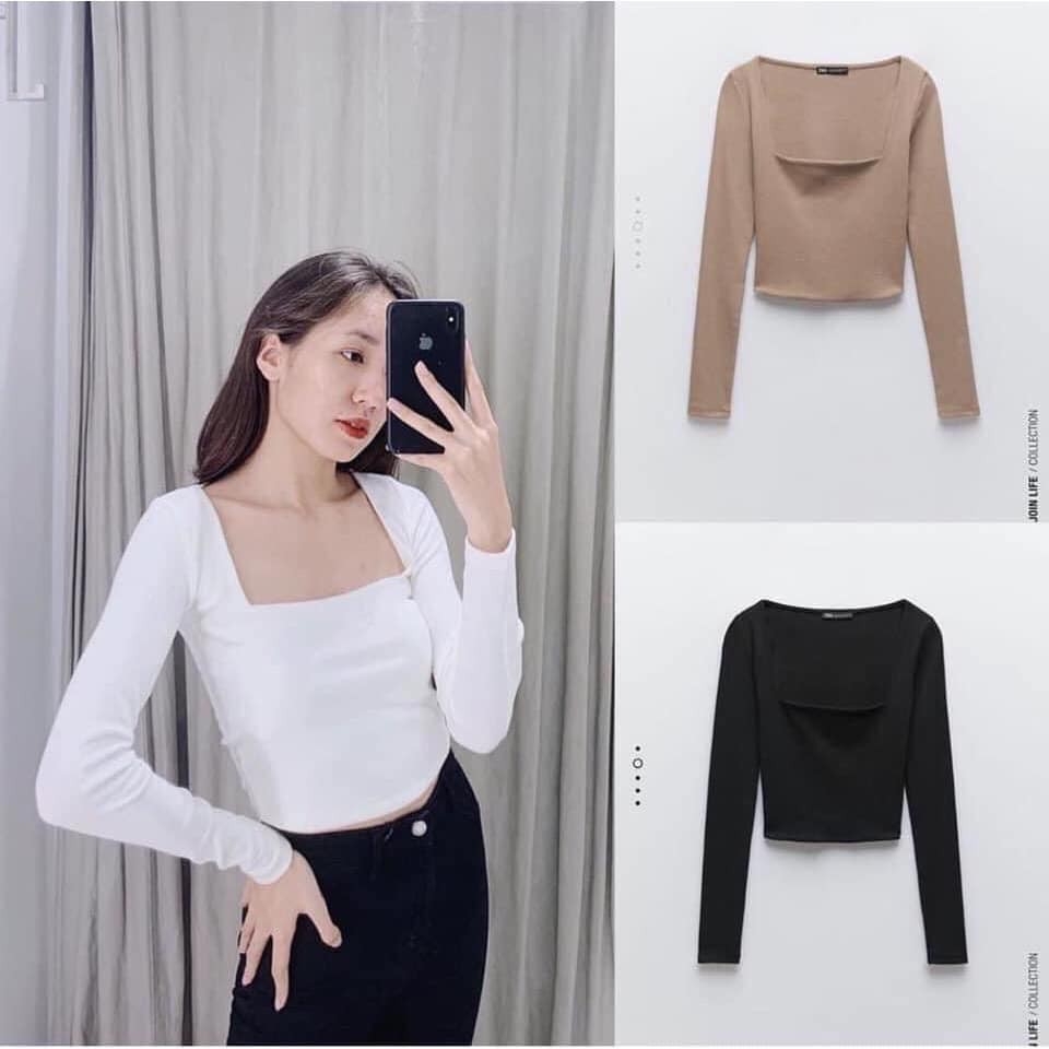 Áo Croptop cổ vuông Zara Auth new tag có sẵn 4424/810 4424810