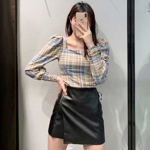 Áo kiểu kẻ chun eo Zara Auth New tag có sẵn 2457/092 2457092