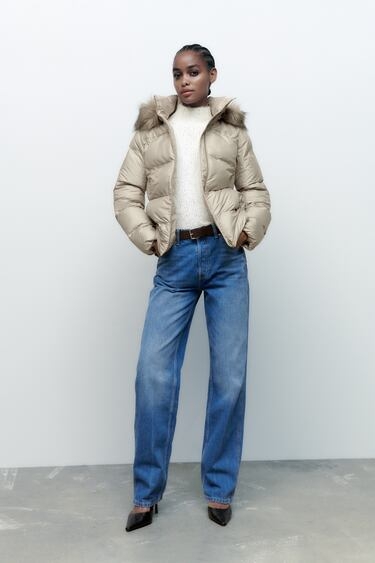Áo khoác phao chống nước có mũ, lông có thể tháo rời Zara Auth New Tag có sẵn 8073/242 8073242