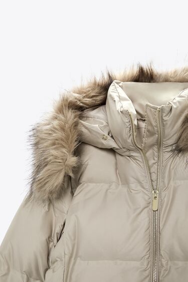 Áo khoác phao chống nước có mũ, lông có thể tháo rời Zara Auth New Tag có sẵn 8073/242 8073242