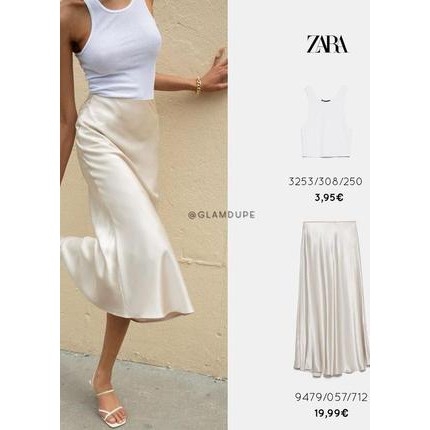 Chân váy lụa midi eo chun Zara Auth new tag có sẵn 9479/057 9479057