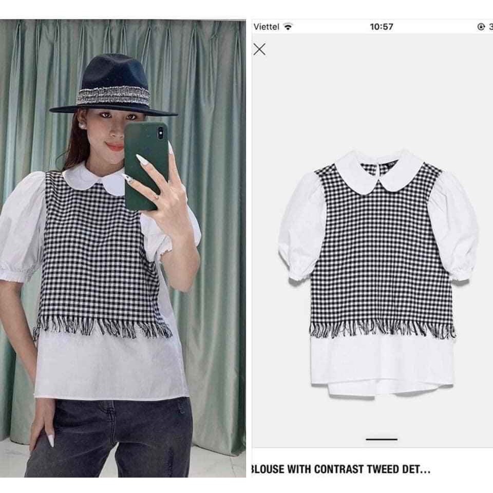 Áo sơ mi Zara phối Tweed Auth new tag có sẵn 2478/262 2478262