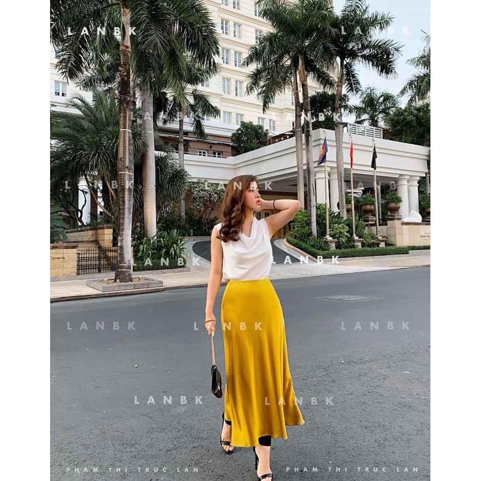 Chân váy lụa midi eo chun Zara Auth new tag có sẵn 9479/057 9479057