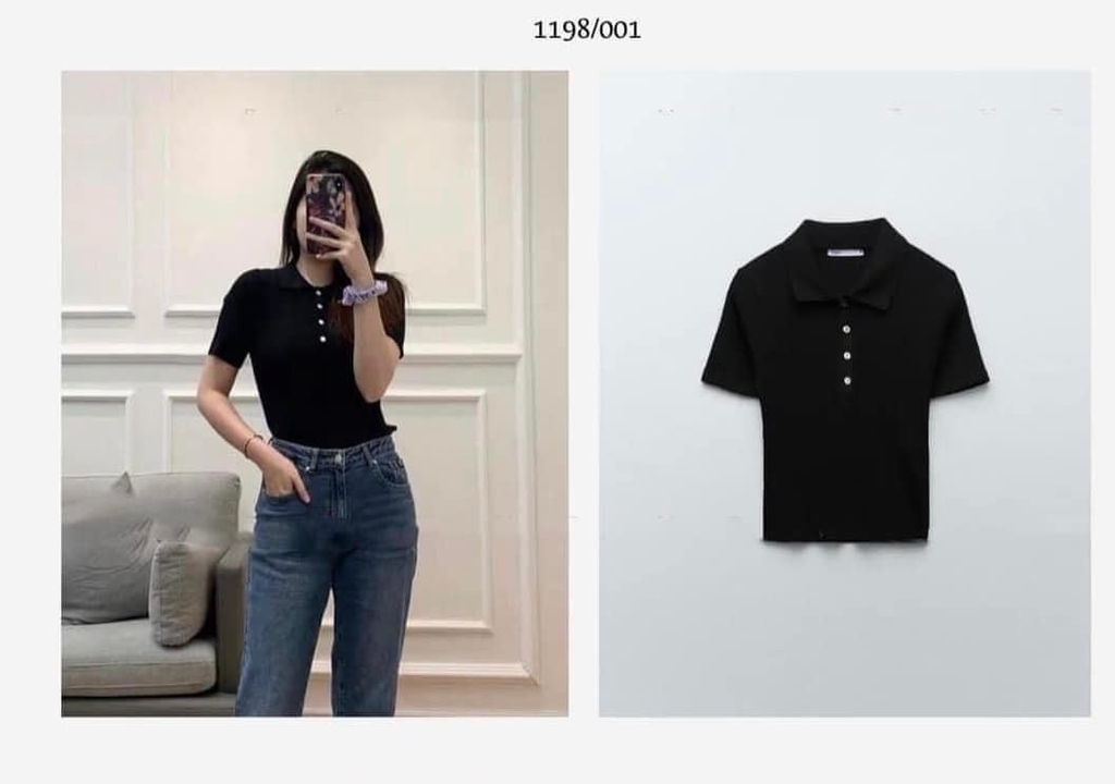 Áo thun gân cổ Polo nhiều màu form nhỏ Zara Auth New Tag có sẵn 1198/001 1198001