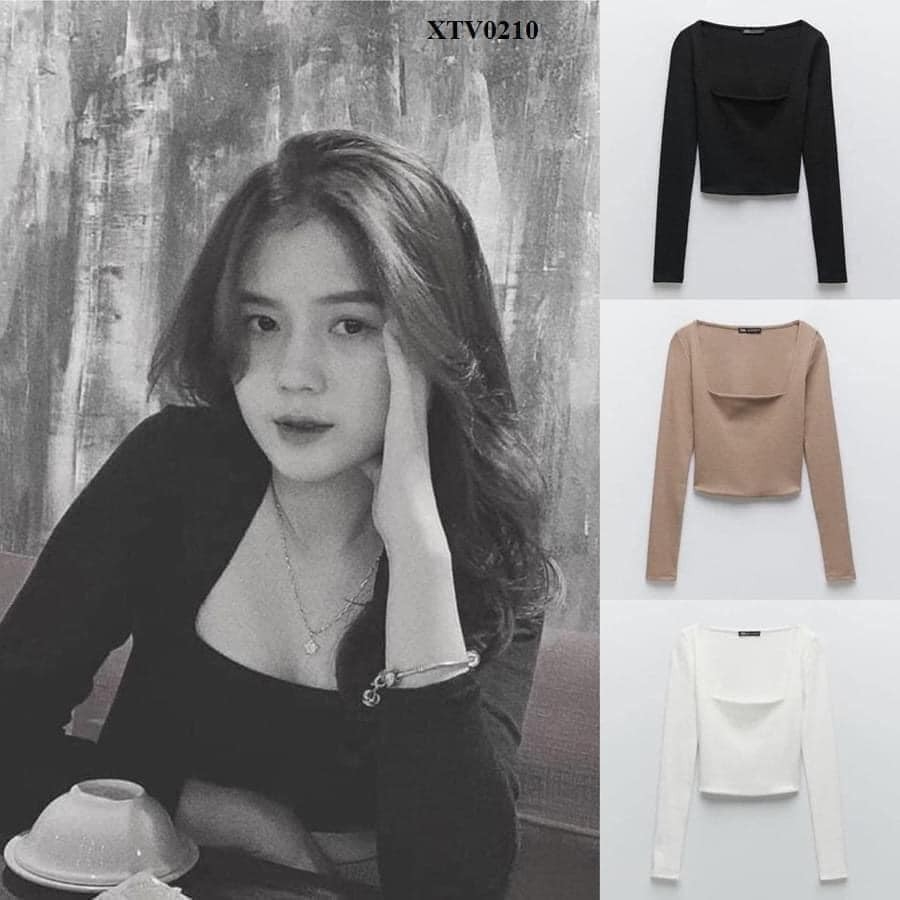 Áo Croptop cổ vuông Zara Auth new tag có sẵn 4424/810 4424810