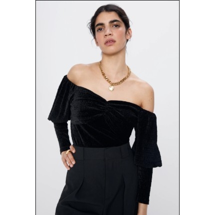 Áo kiểu croptop xoắn ngực dạng nhung Zara Auth new tag có sẵn 1932/225 1932225