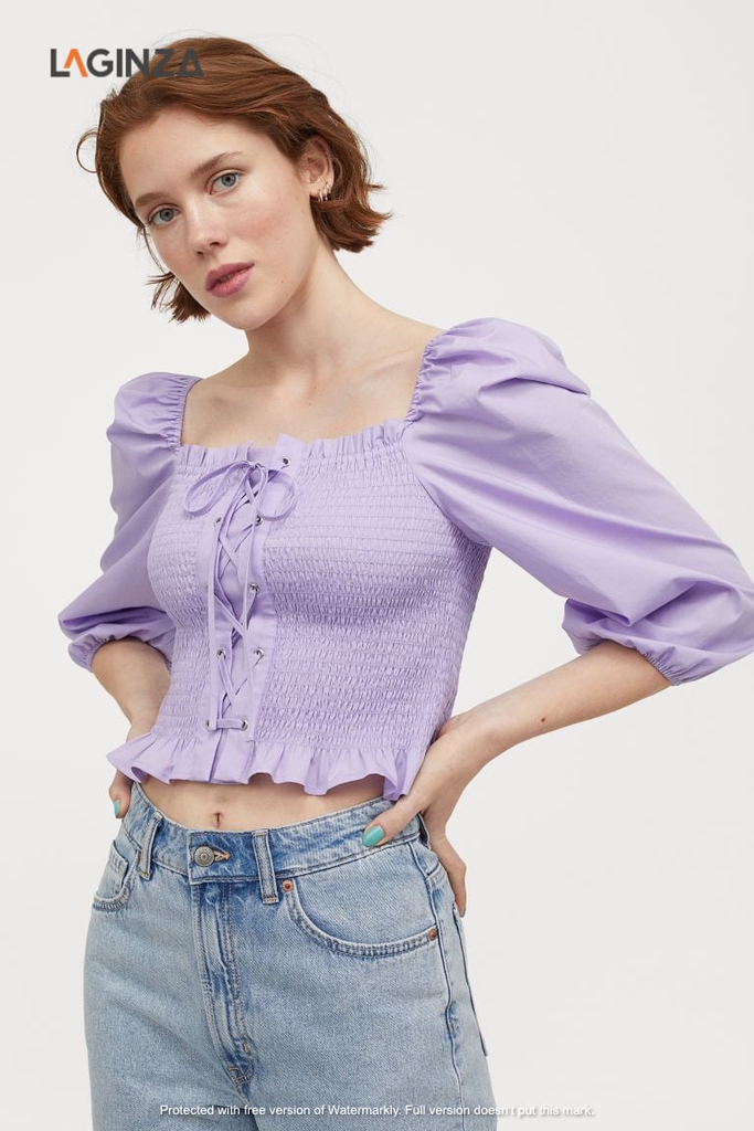 Áo kiểu dáng chun eo H&M x NiziU Auth New Tag có sẵn 0973868002
