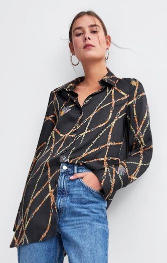Áo sơ mi lụa dáng dài họa tiết dây Zara Auth New Tag có sẵn 8477/431 8477431