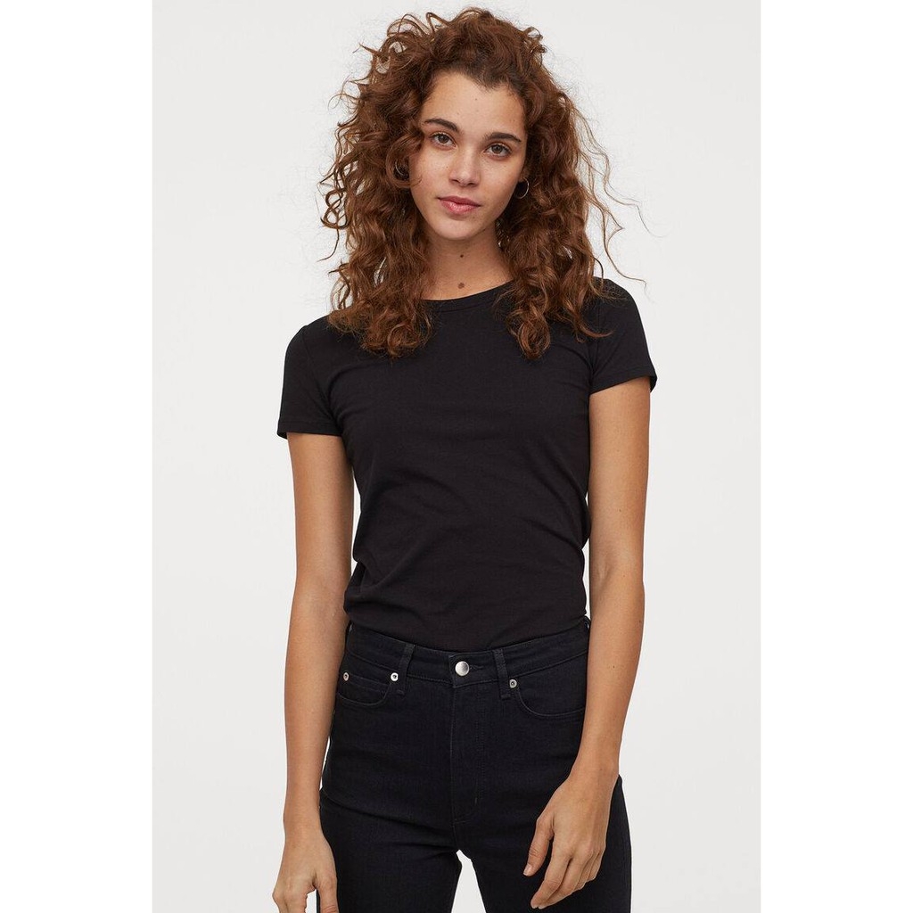 Áo phông cổ tròn basic dáng ôm chất co dãn nhiều màu H&M Auth new tag có sẵn 0778064