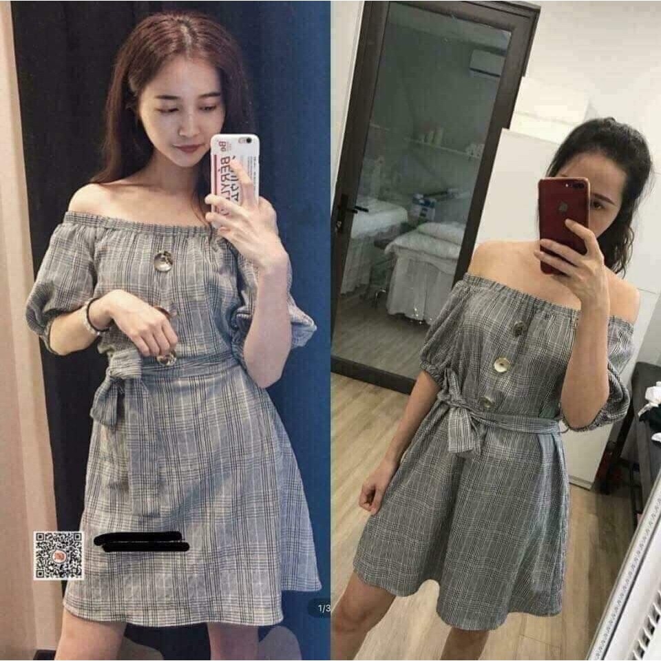Váy kẻ trễ vai dáng ngắn Zara auth new tag có sẵn 1971/163 1971163