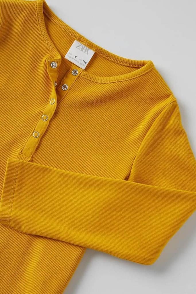 Áo thun gân dài tay khuy bấm trước ngực Zara Auth New Tag có sẵn 3402/112 3402112