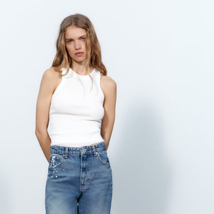Áo ba lỗ dệt kim thun gân dáng dài  Zara Auth New Tag có sẵn 3471/013 3471013 3471/113 3471113