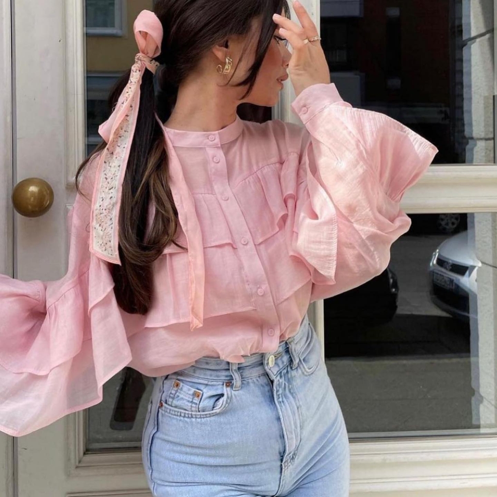 Áo blouse xếp lớp Zara croptop Auth new tag có sẵn 1971/065 1971065
