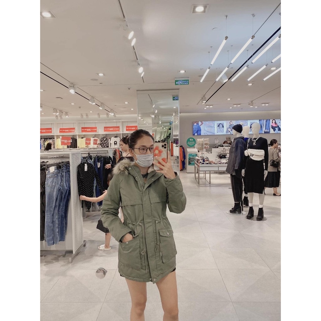 Áo Parka lót lông màu rêu H&M Auth new tag có sẵn 0650122002