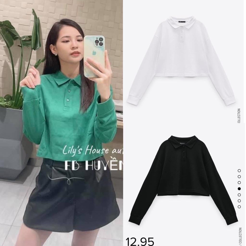 Áo Polo dài tay dáng ngắn Zara Auth New Tag có sẵn 4424/825 4424825