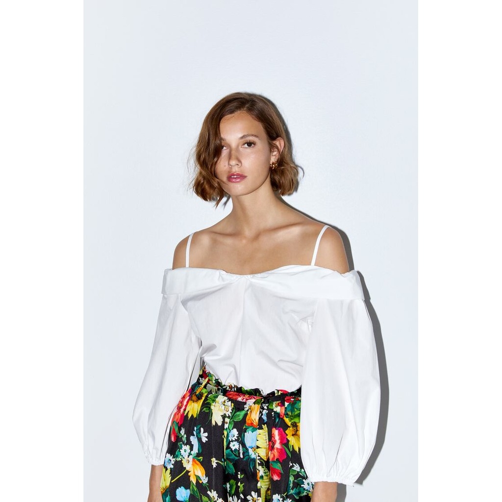 Áo kiểu trễ vai hai dây trắng Zara auth new tag có sẵn 3666/156 3666156