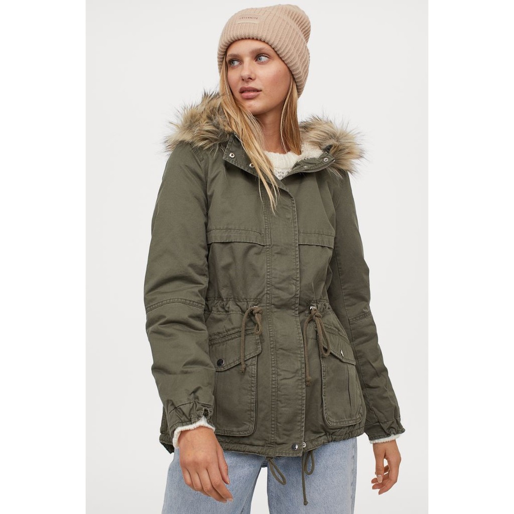 Áo Parka lót lông màu rêu H&M Auth new tag có sẵn 0650122002