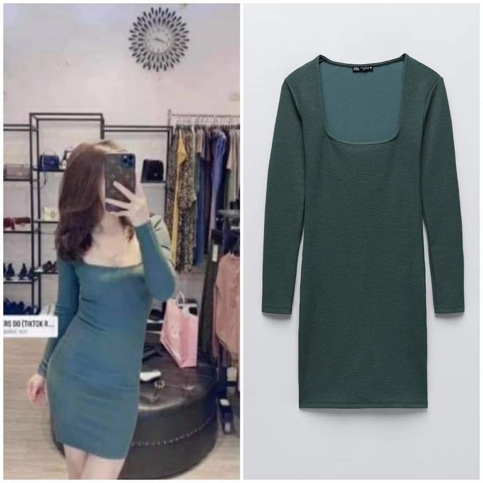 Váy dáng ngắn cổ vuông dài tay Zara Auth New Tag có sẵn 5584/434 5584434