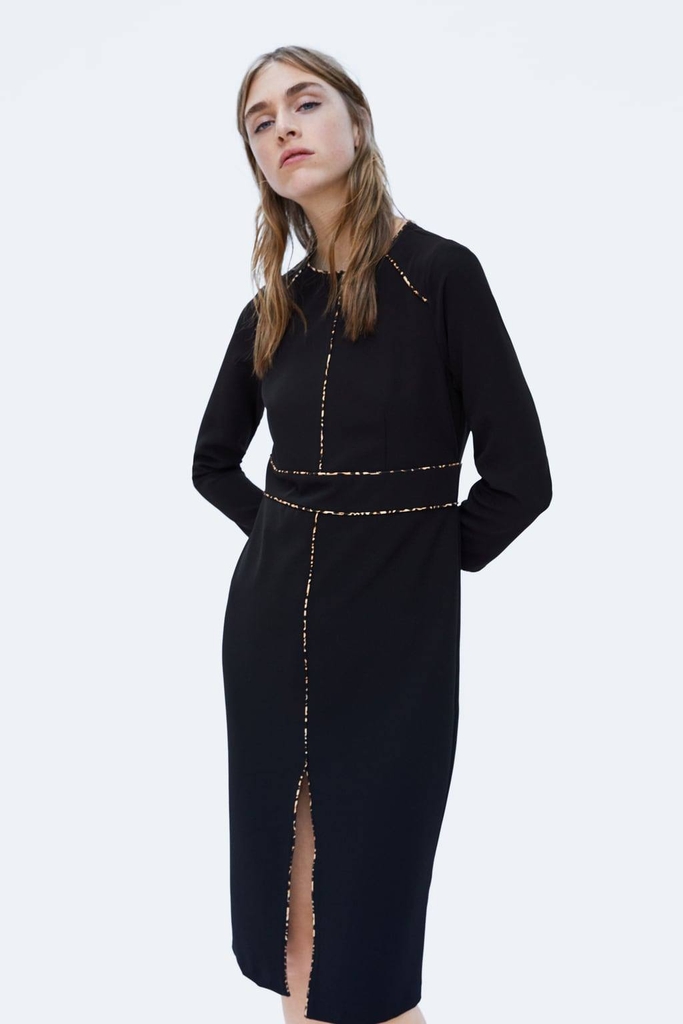 Váy dáng dài công sở khóa lưng viền beo, xả vạt trước tay lỡ Zara Auth New Tag có sẵn 9878/171 9878171