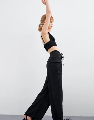 Quần suông dài chun eo túi hộp chất Cupro mềm Zara Auth New Tag có sẵn 5427/179 5427179