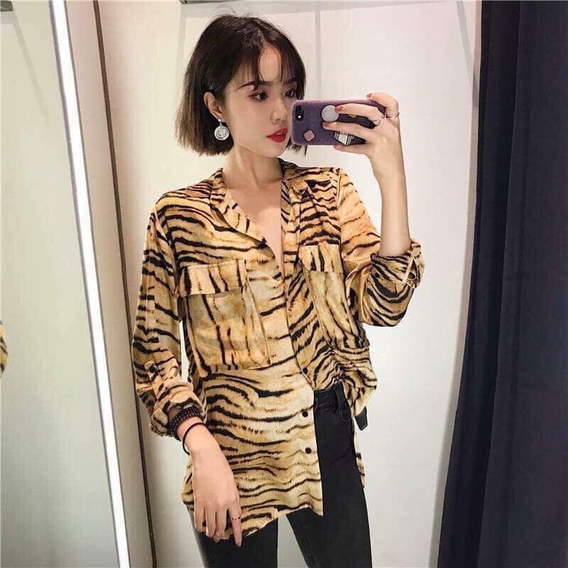 Áo sơ mi lụa họa tiết da hổ Zara Auth new tag có sẵn 7690942 7690/942