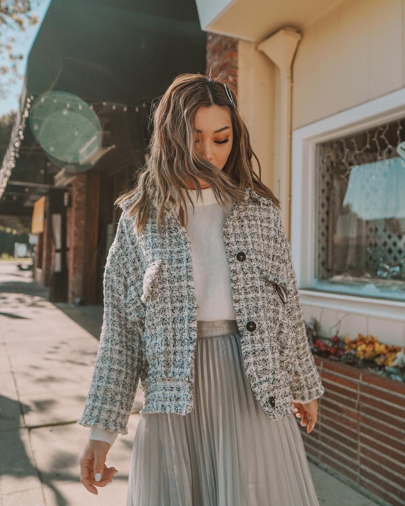 Chân váy xếp ly dáng midi nhũ bạc form eo nhỏ H&M Auth New Tag có sẵn 0942368001