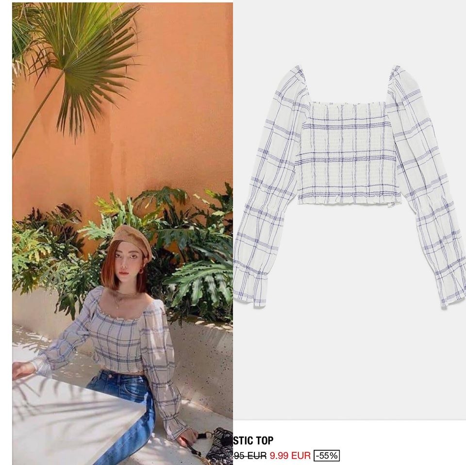 Áo blouse kẻ chun ngực Zara Auth New Tag có sẵn 1971/153 1971153