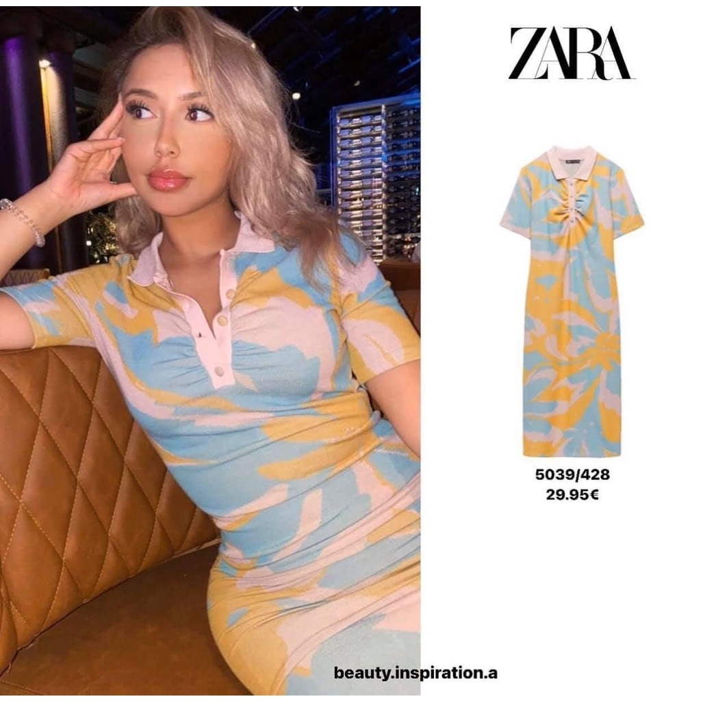 Váy dáng dài chun ngực loang màu Zara auth new tag có sẵn 5039/428 5039428