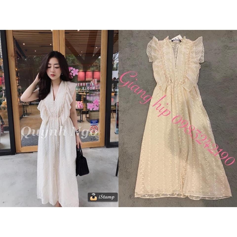 Váy dáng dài thêu hoa chìm Zara có sẵn auth new tag
