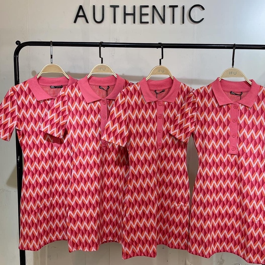 Váy dáng ngắn họa tiết cổ Polo Zara Auth New Tag có sẵn 5039/411 5039411