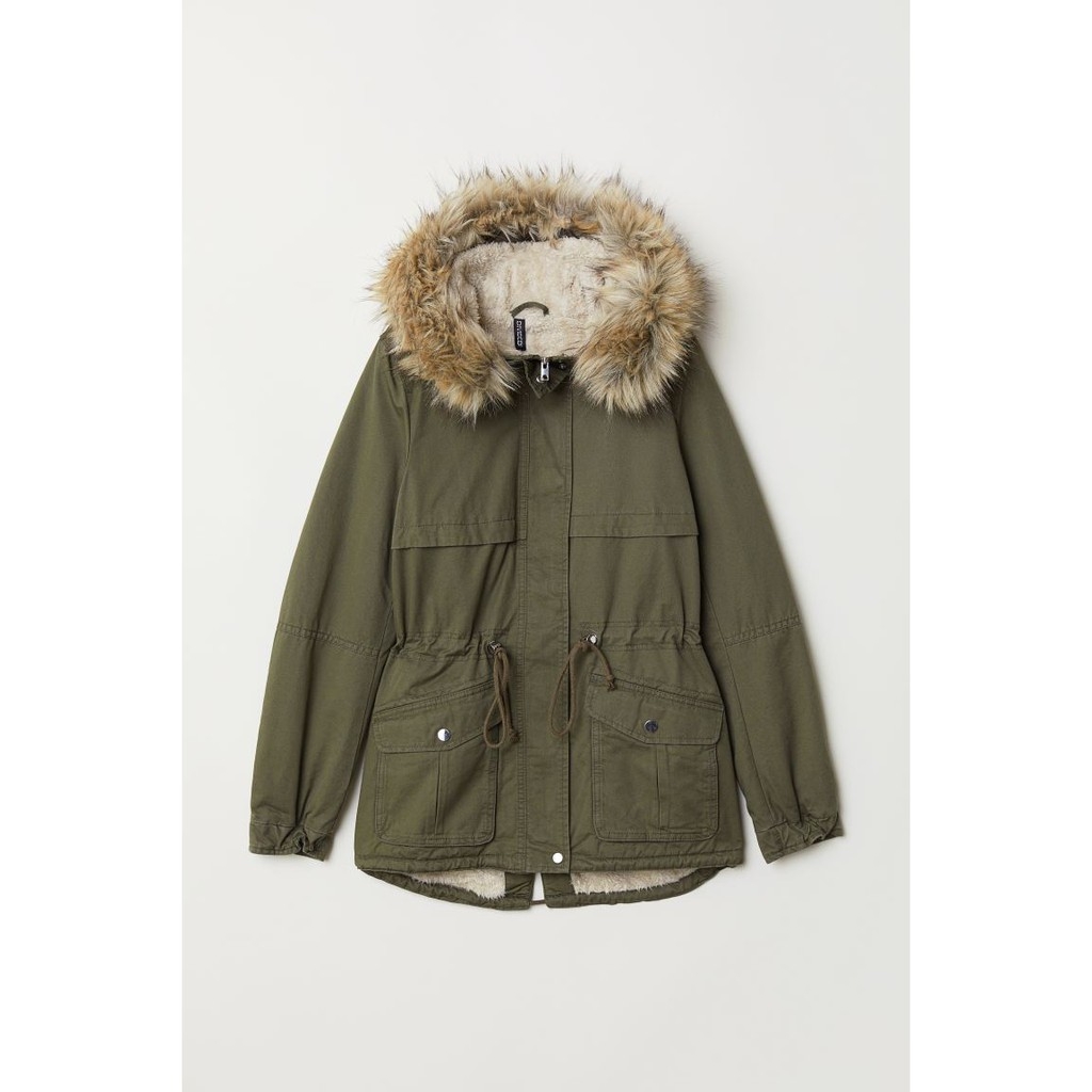 Áo Parka lót lông màu rêu H&M Auth new tag có sẵn 0650122002