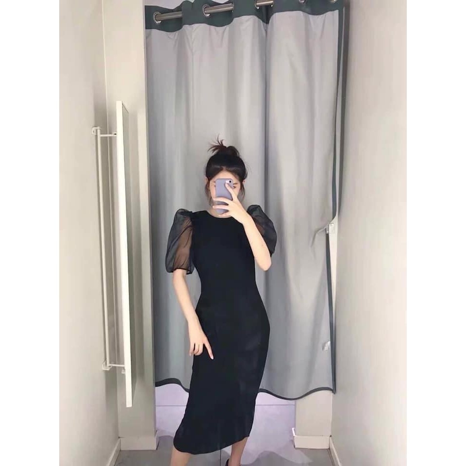 Váy đen tay bồng Zara Auth new tag có sẵn