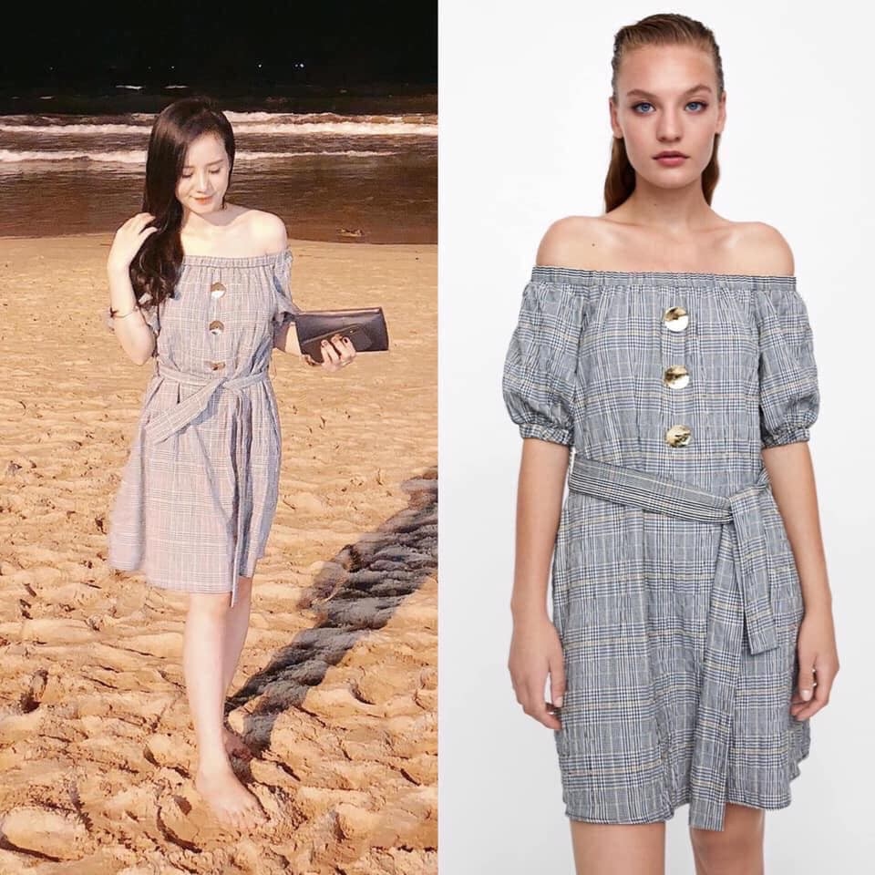 Váy kẻ trễ vai dáng ngắn Zara auth new tag có sẵn 1971/163 1971163