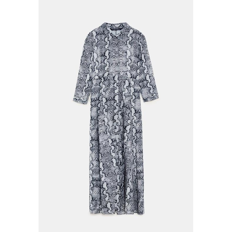 Váy sơ mi dáng dài cúc giữa họa tiết da rắn xám Zara Auth new tag có sẵn 8514/245 8514245