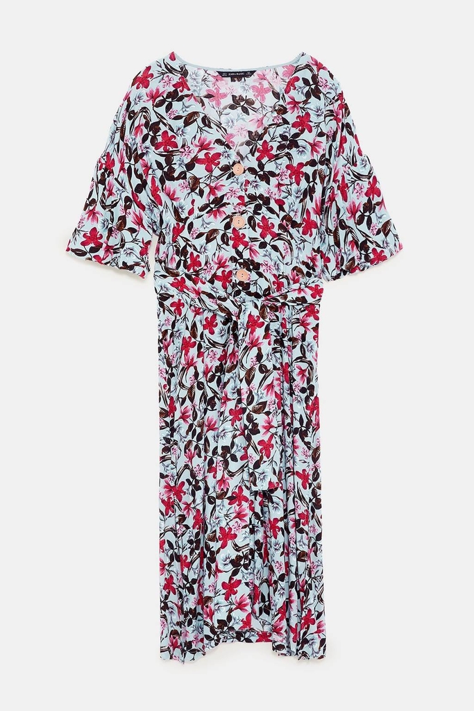 Váy dáng dài midi tay lỡ cổ V Zara Auth New Tag có sẵn 4387/250 4387250