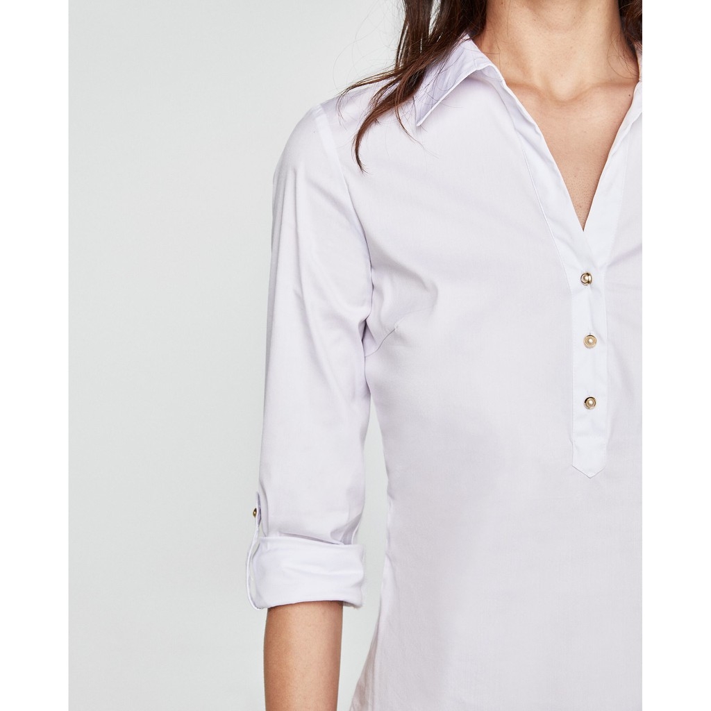 Áo sơ mi cổ V dáng ôm Zara Auth new tag có sẵn 2031/175 2031175