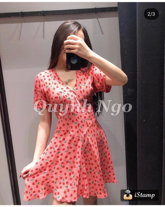 Váy dáng ngắn cherry Zara Auth New Tag có sẵn 7385/121 7385121